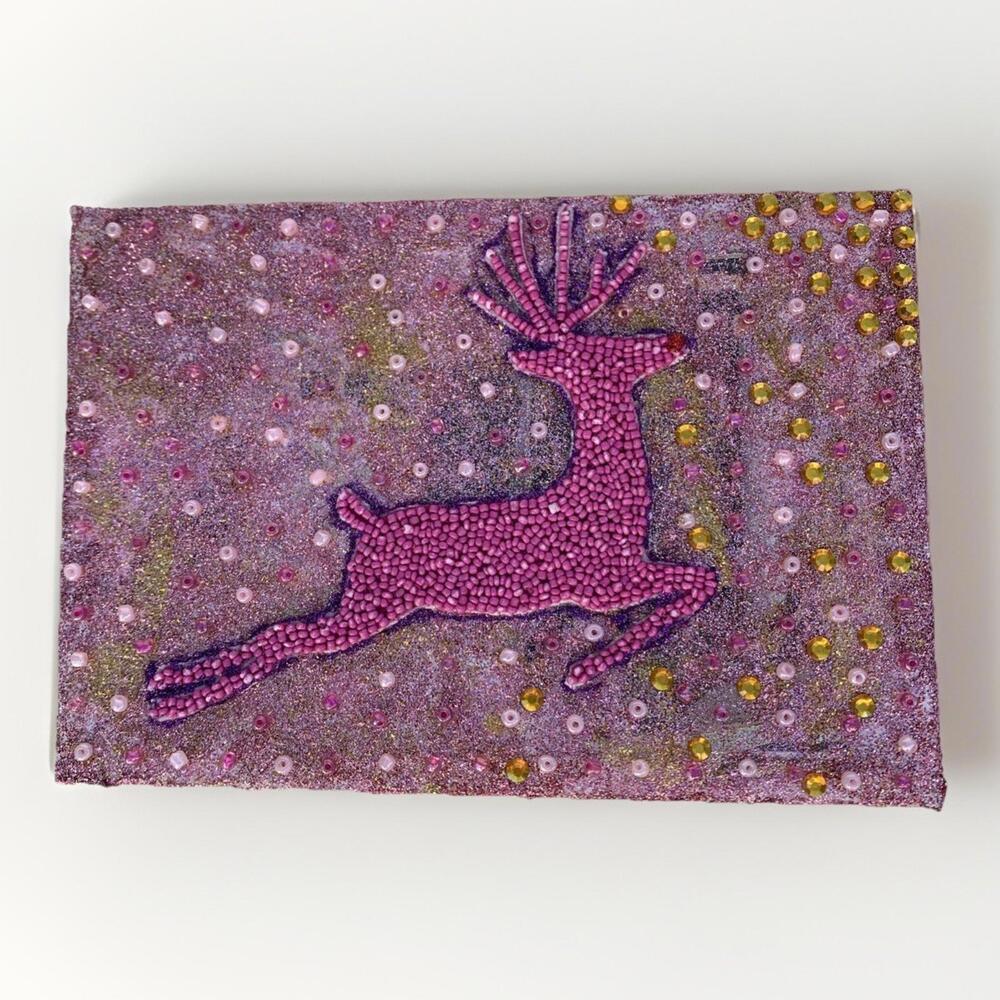Gemstone Art Handmade Picture Beads Deer Winter Christmas Artistic Wall Painting